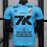 Camisola Santos FC 2025-26 Alternativa Azul Versão Jogador Todos Patrocinadores